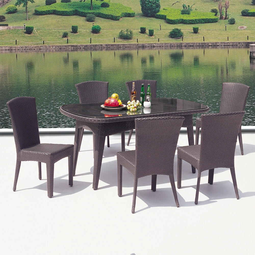 Top Quality Aluminum Frame Wood Finished Table and Chairs Sets Garden Sofas Rattan Outdoor Furniture